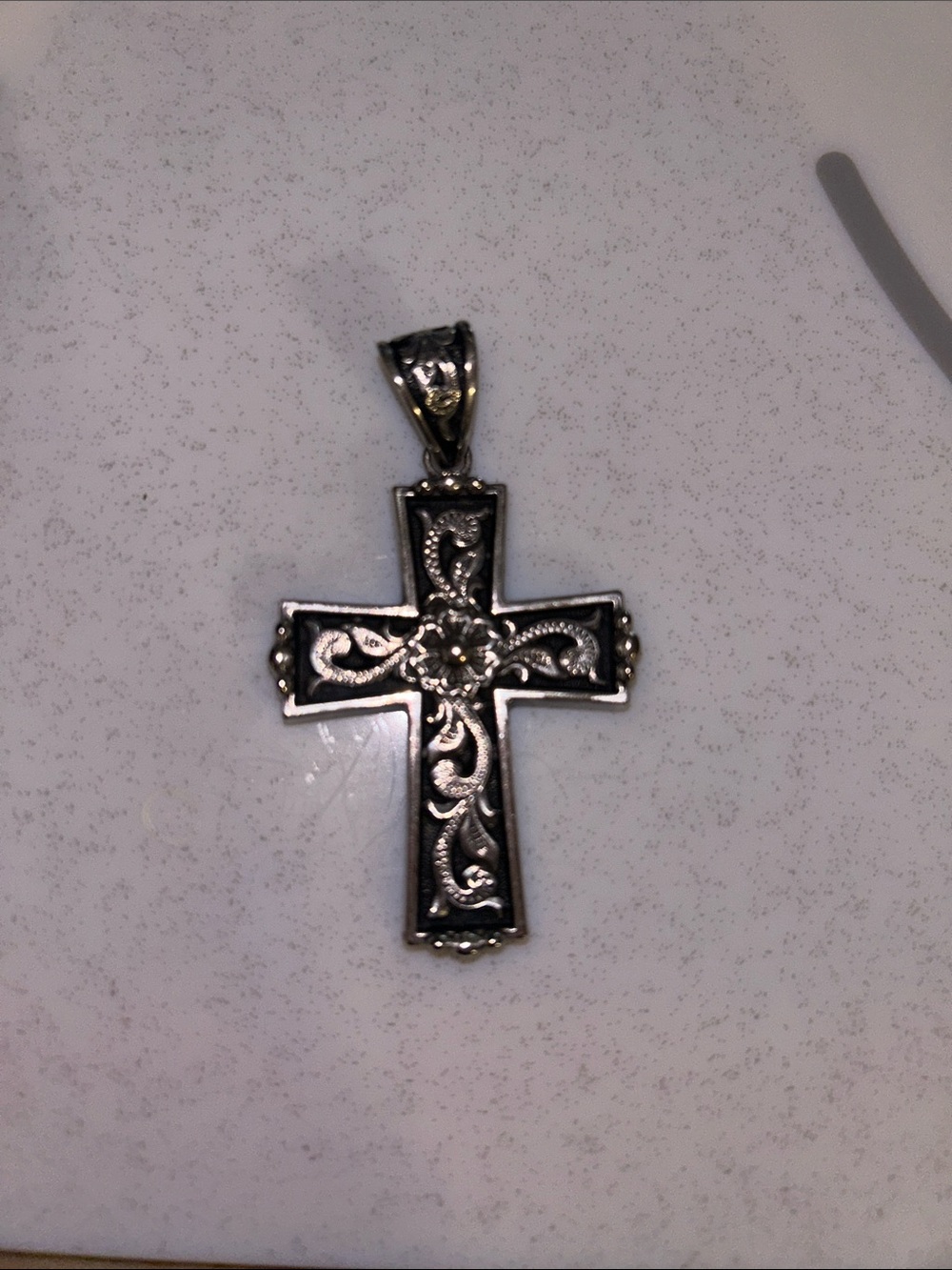Sterling Silver Filigree Cross Pendant - Blackened Silver Finish
